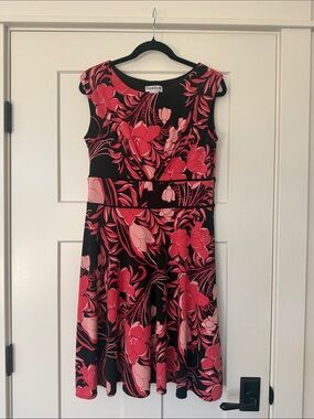 NorthStyle Black Dress with Vibrant Coral Floral Print Size 12